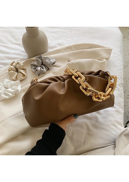 Haki Düz Renk Pileli Tote Çanta 2022 Moda Yeni Yüksek Kaliteli Yumuşak Deri Kadın Tasarımcı Çanta Seyahat Omuz Çantaları Koltukaltı Çanta (Yurt Dışından)