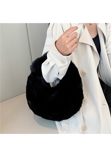 Pembe Moda Kadın Hilal Hobo Çanta Yumuşak Sıcak Taklit Kürk Crossbody Çanta Düğümlü Çanta Peluş Zincir Omuz Çantası Bayan Çanta (Yurt Dışından) indirimleri