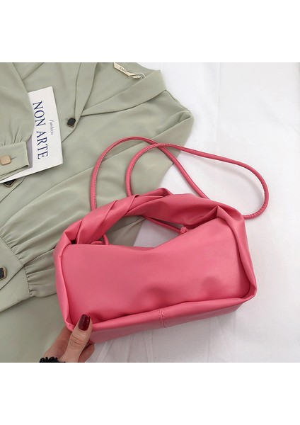 Pembe Moda Hobo Çanta Kadınlar Için Pileli Çanta Mor Pu Deri Omuz Crossbody Çanta Küçük Bayanlar Yumuşak Kolu Tote Debriyaj Çanta (Yurt Dışından)
