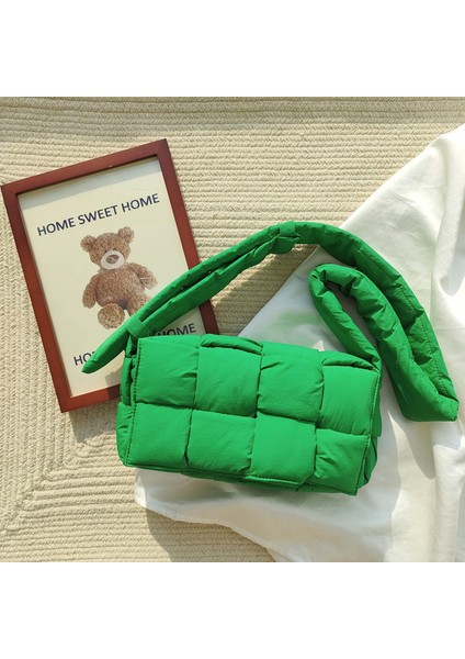Bir Mabula Lüks Örgü Çantası Crossbody Çanta Kadın Kış Tüy Yastıklı Kapitone Aşağı Uzay Marka Tasarım Omuz Tote (Yurt Dışından)