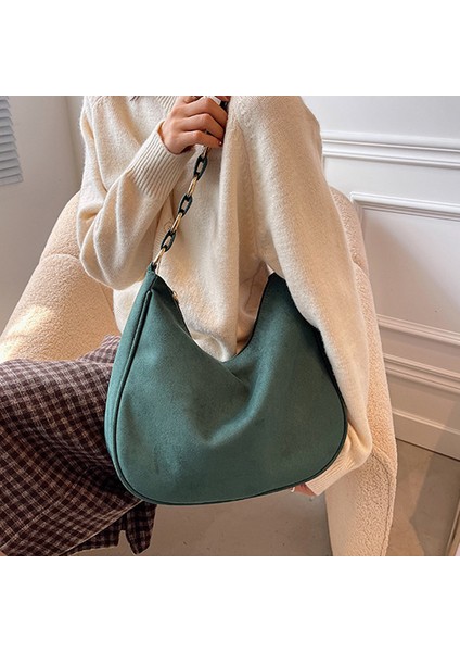 Womew Için B-Siyah Kış Trendy Kadın Sahte Süet Omuz Çantaları Mat Pu Deri Hobo Çanta Kadın Büyük Tasarımcı Koltukaltı Çanta Çanta (Yurt Dışından)