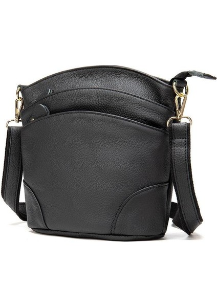 Siyah Johnature Eğlence Kadın Çantası Hakiki Deri 2022 Yeni Vintage Düz Renk Yumuşak Gerçek Dana Çok Yönlü Omuz Crossbody Çanta (Yurt Dışından)