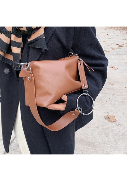 Kahve Vintage Pu Deri Omuz Çantası Kadınlar Için Marka Geniş Kemer Tasarımcı Bayanlar Çanta Zincir Kadın Eğilim Askılı Çanta (Yurt Dışından) modelleri