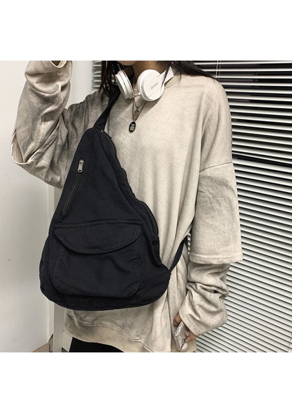 Kahverengi 2023 Kadın Omuz Askılı Çanta Tuval Crossbody Yeni Trend Moda Kadın Çantası Düz Renk Yüksek Kaliteli Bayanlar Göğüs Çantası (Yurt Dışından)