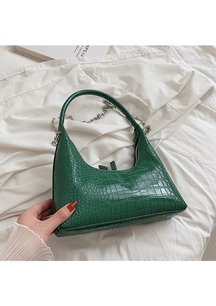 Yeşil Timsah Desenli Bayanlar Tasarımcı Zincirleri Hobo Omuz Çantaları Taş Desenli Retro 2022 Koltukaltı Çantaları Kadınlar Için Debriyaj Çantalar (Yurt Dışından)