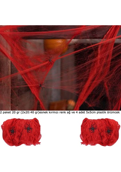 Halloween Suni Pamuk Red Kırmızı Renk Örümcek Ağı Seti 40 gr