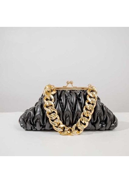 Siyah Kadın Moda Zincir Koltukaltı Çantaları Kadın Basit Düz Renk Omuz Crossbody Çanta Bayanlar Tüm Maç Rahat Kıvrımlar Bulutlar Çantalar (Yurt Dışından)