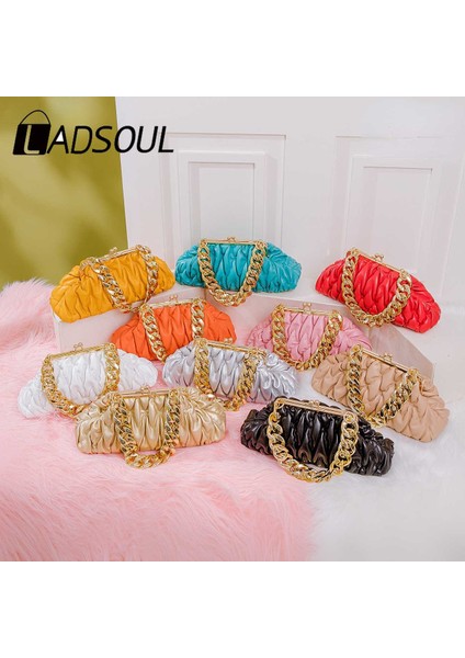 Siyah Kadın Moda Zincir Koltukaltı Çantaları Kadın Basit Düz Renk Omuz Crossbody Çanta Bayanlar Tüm Maç Rahat Kıvrımlar Bulutlar Çantalar (Yurt Dışından)