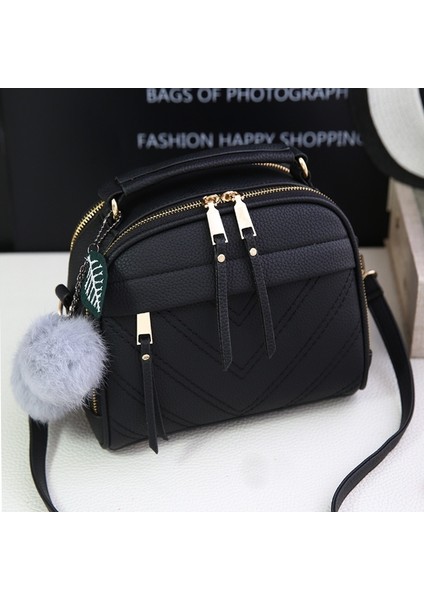 E Siyah Pu Deri Çanta Kadınlar Için Kız Püskül Postacı Çantası Topu ile Bolsa Kadın Omuz Çantaları Moda Bayanlar Parti Crossby Çanta (Yurt Dışından) modelleri
