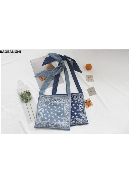 Gök Mavisi Boho Chic Geniş Askı Slouch Çanta Kadın Bohem Stili Baskı Askılı Çanta Genç Rahat Büyük Boy Çanta (Yurt Dışından) indirimleri