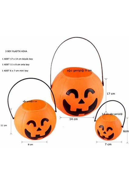 Halloween Saplı Balkabağı Plastik Şeker Toplama Kovası 3 Boy 3 Adet fiyatları