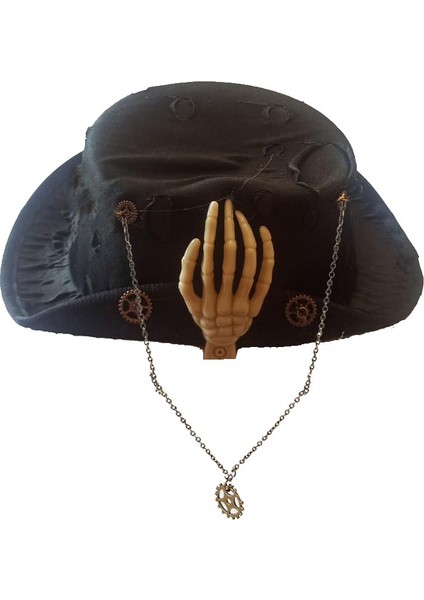 İskeletElli Punk Goth Steampunk Keçe Halloween Şapkası Siyah Renk 1 Adet fiyatları