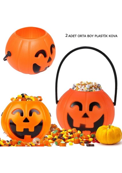 Halloween Saplı Balkabağı Plastik Şeker Toplama Kovası Orta 11X8 cm 2 Adet fiyatları