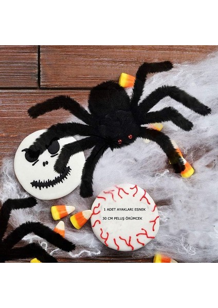Halloween 30 cm Peluş Siyah Renk Esnek Ayaklı Örümcek Dekor 1 Adet