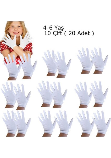 10 Çift(20 Adet)Beyaz Renk 23 Nisan-29 Ekim Likralı Çocuk Bando Gösteri Eldiveni 4-6 Yaş Pandomim
