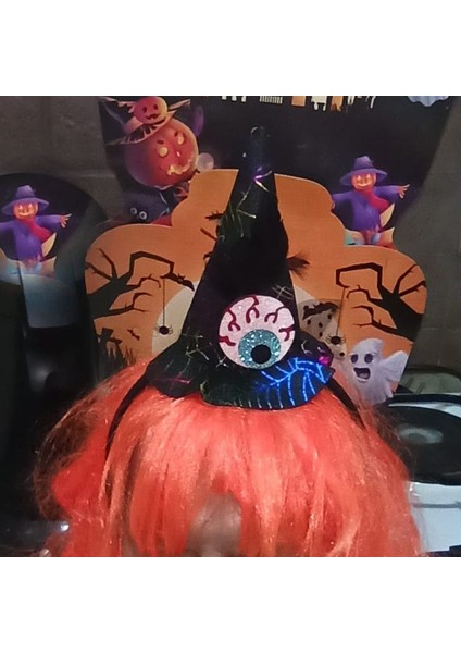 Halloween Hologram Baskı Tüllü Tüylü Tepegöz Şapkalı Cadı Tacı 1 Adet Multicolor fiyatları