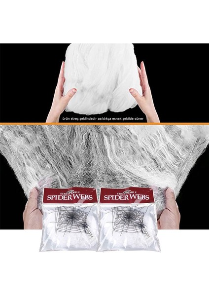 Halloween Beyaz Renk Örümcek Ağı 40 gr ve 35 cm Peluş Siyah Örümcek Seti modelleri