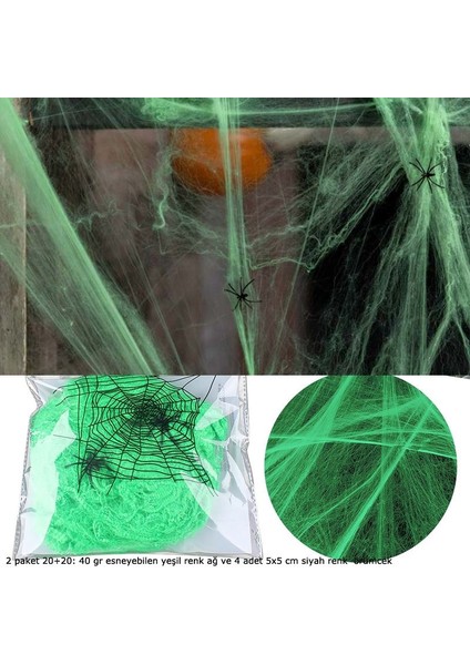 Halloween Suni Pamuk Green Yeşil Renk Örümcek Ağı Seti 40 gr