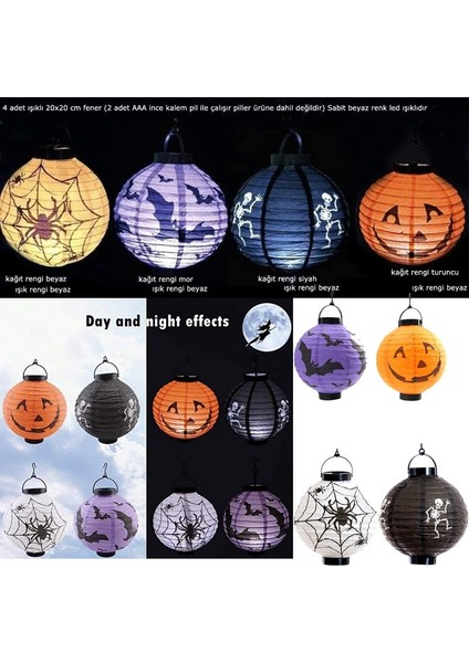 Halloween Konsept 20X20 cm Beyaz LED Işıklı Kağıt Japon Feneri 4 Adet fiyatları