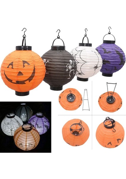Halloween Konsept 20X20 cm Beyaz LED Işıklı Kağıt Japon Feneri 4 Adet modelleri