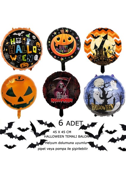 Farklı Modellerde Halloween Temalı 45X45 cm Folyo Balon 6 Adet