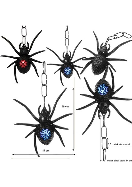 Halloween 17X18 cm Rengarenk Işıklı Siyah Renk Plastik Örümcek 1 Adet