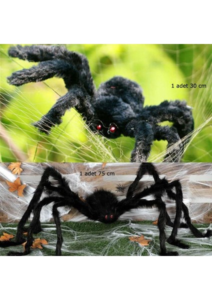 Halloween 75 ve 30 cm Peluş Siyah Renk Esnek Ayaklı Örümcek 2 Adet