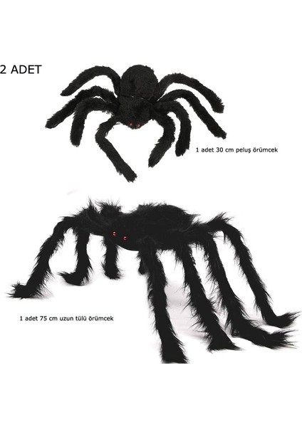 Halloween 75 ve 30 cm Peluş Siyah Renk Esnek Ayaklı Örümcek 2 Adet fiyatları