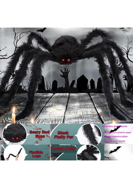 Halloween 75 ve 30 cm Peluş Siyah Renk Esnek Ayaklı Örümcek 2 Adet modelleri
