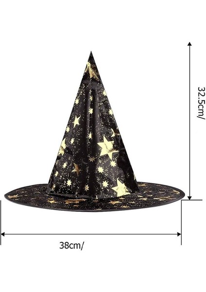 Yıldız Desenli Cadı Şapkası Siyah Renk Yetişkin 1 Adet fiyatları