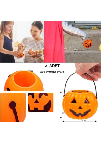 Halloween Saplı Balkabağı Plastik Şeker Toplama Kovası Mini 7x6 cm 2 Adet