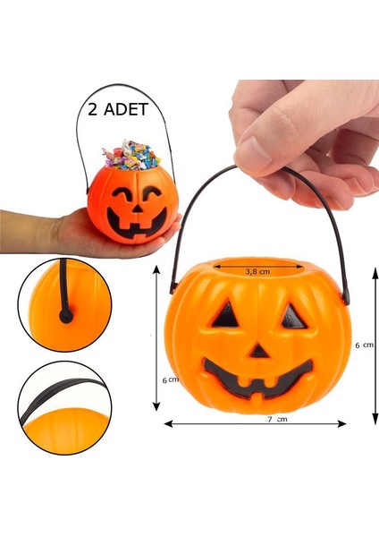 Halloween Saplı Balkabağı Plastik Şeker Toplama Kovası Mini 7x6 cm 2 Adet fiyatları