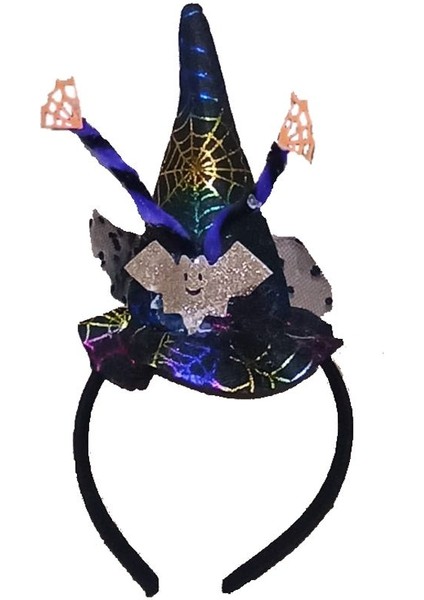 Halloween Hologram Baskı Tüllü Yarasalı Şapkalı Cadı Tacı 1 Adet Multicolor fiyatları