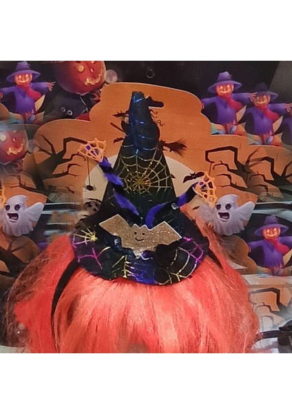 Halloween Hologram Baskı Tüllü Yarasalı Şapkalı Cadı Tacı 1 Adet Multicolor fırsatları