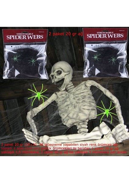 Halloween Suni Pamuk Balack Siyah Renk Örümcek Ağı Seti 40 gr