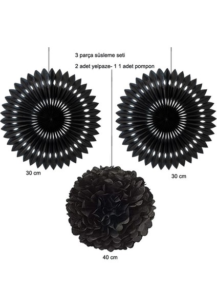 Siyah Renk Halloween 12 Parça Yelpaze Pompon Fener Süsleme Seti Retro modelleri