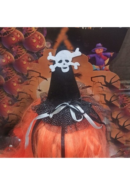 Halloween Hologram Baskı Tüllü Kurukafalı Şapkalı Cadı Tacı 1 Adet Siyah modelleri