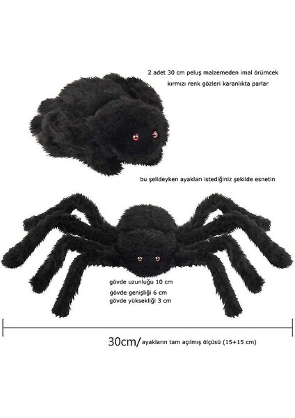 Halloween 30 cm Peluş Siyah Renk Esnek Ayaklı Örümcek Dekor 2 Adet fiyatları