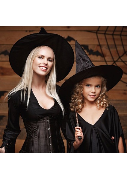 Halloween Siyah Renk Dralon Kumaş Cadı Şapkası Yetişkin Çocuk Uyumlu 6 Adet fiyatları