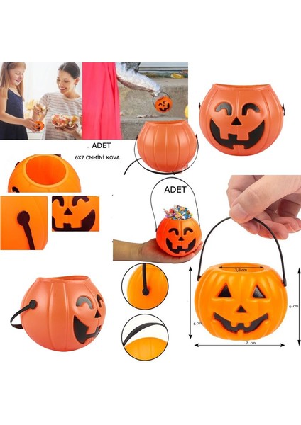 Halloween Saplı Balkabağı Plastik Şeker Toplama Kovası Mini 7x6 cm 4 Adet fiyatları
