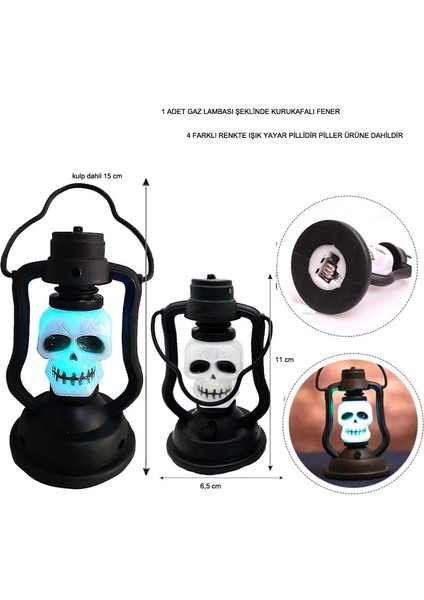 Halloween Karışık Renkli Işıklı Plastik Kurukafa Gaz Lambası Fener 11X6,5 cm 1 Adet