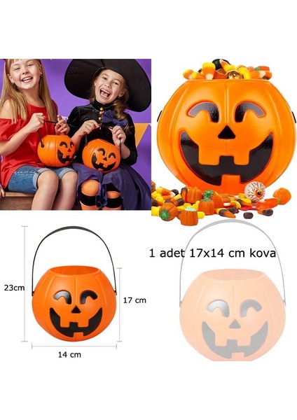 Halloween Saplı Balkabağı Plastik Şeker Toplama Kovası Büyük 17X14 cm 1 Adet
