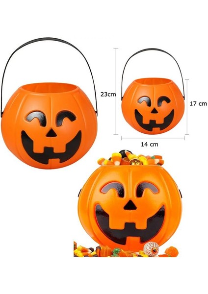 Halloween Saplı Balkabağı Plastik Şeker Toplama Kovası Büyük 17X14 cm 1 Adet modelleri