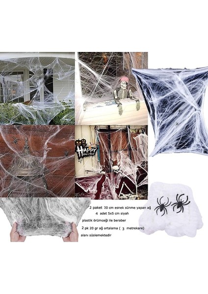Halloween Suni Pamuk Beyaz Renk Örümcek Ağı Seti 40 gr