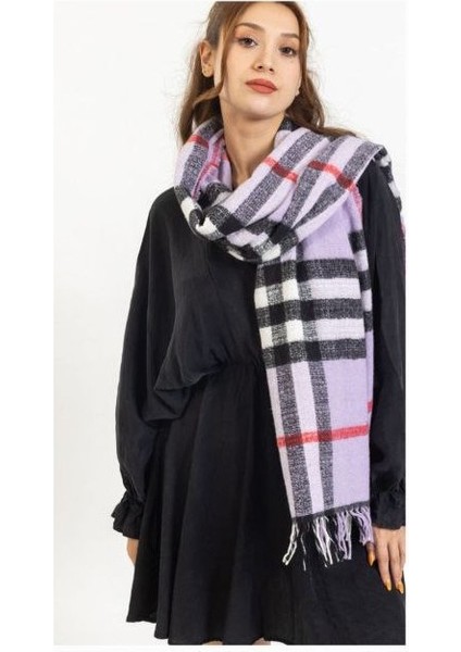 Yumuşak Dokulu Burberry Desen Buklet Kadın Omuz Şalı