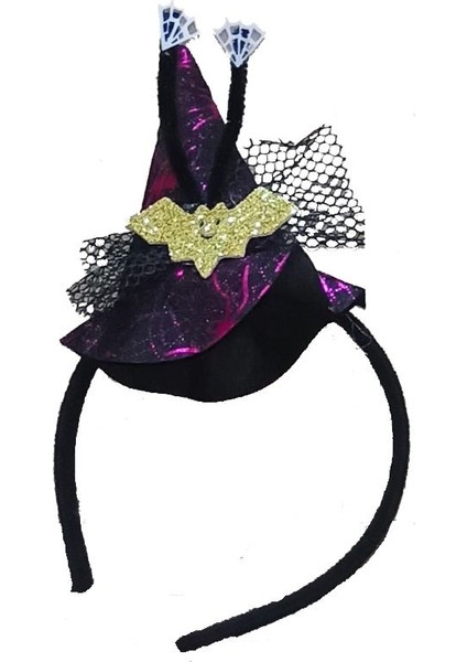 Halloween Hologram Baskı Tüllü Yarasalı Şapkalı Cadı Tacı 1 Adet Fuşya fiyatları