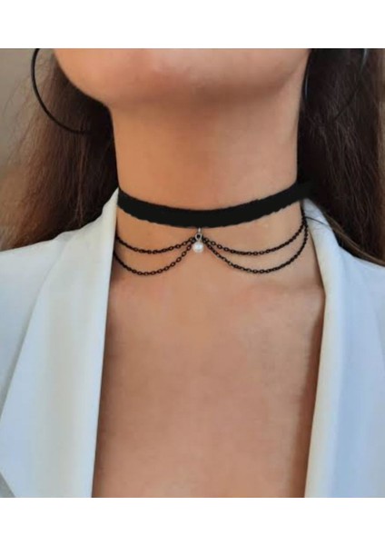 Siyah Zincir, Choker, Kadın Kolye, Boyun Choker Kolye