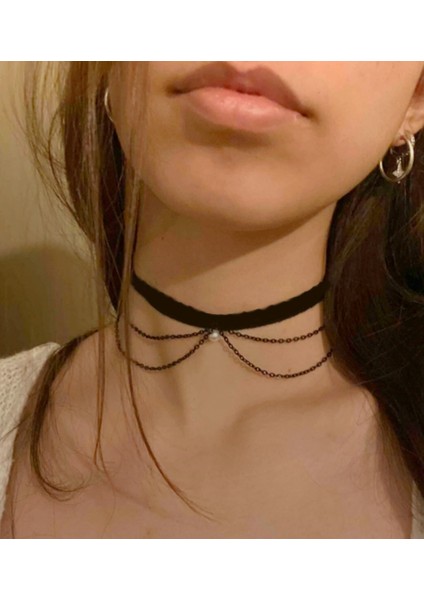 Siyah Zincir, Choker, Kadın Kolye, Boyun Choker Kolye