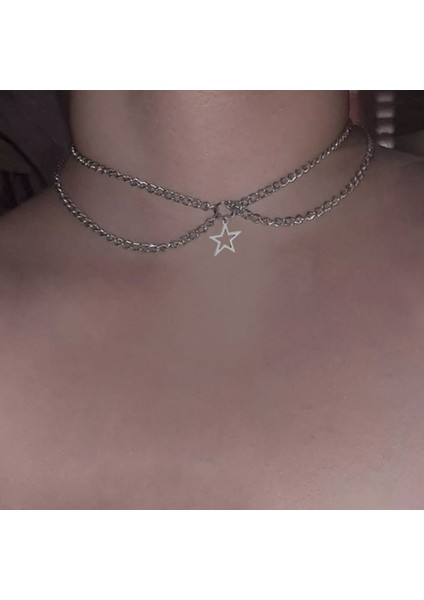 Yıldız Sallantılı Zincir Choker Kolye