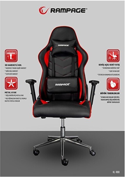 KL-R88 Oyuncu Koltuğu Kırmızı Kumaş Kaplama